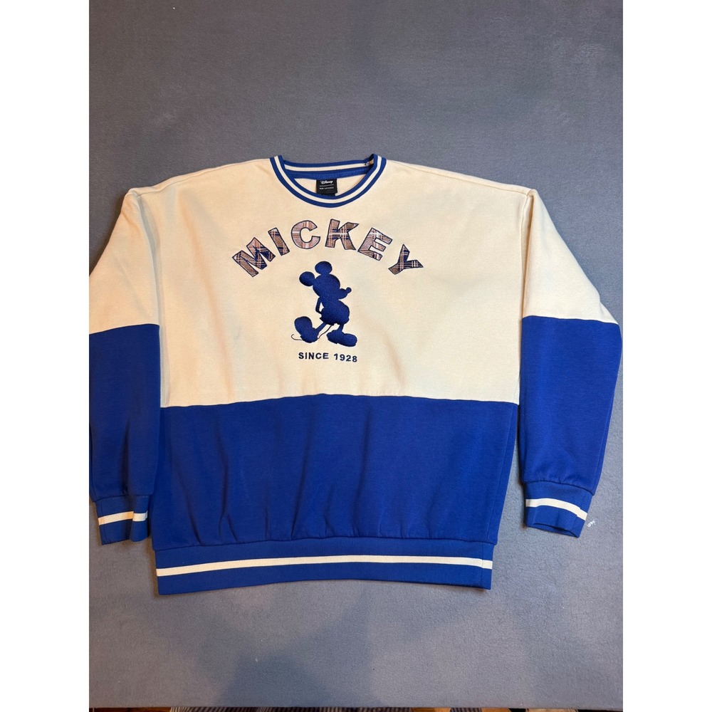Disney Our Universe Mickey Mouse Sweatshirt Unisex Vintage Blue Cream Colorblock - Picture 4 of 12